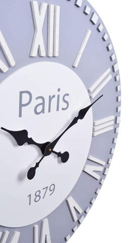 Niebieski zegar ścienny Paris z białymi cyframi 70cm