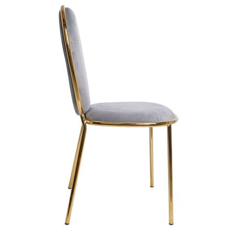 Welurowe krzesło w kolorze szarym z metalowymi złotymi nogami 