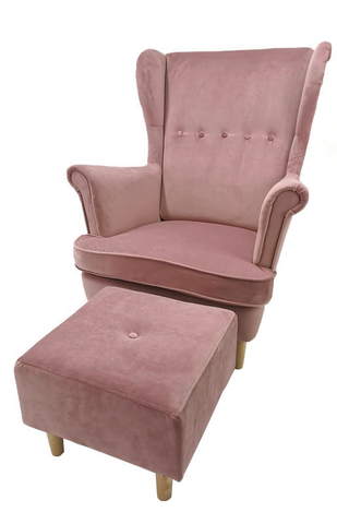 Podnóżek do fotela uszaka różowy welur tkanina premium