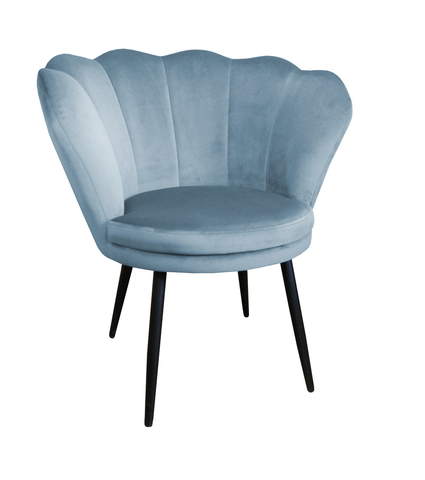 Fotel muszla w kolorze jasnoniebieskim bluvel06 na metalowych nogach
