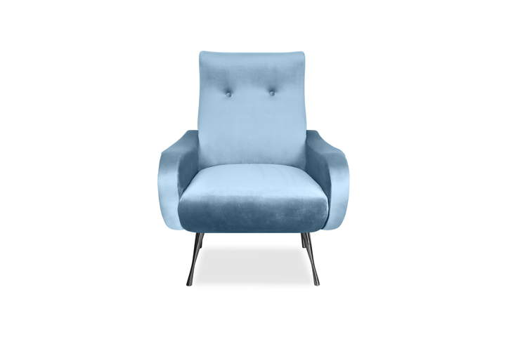 Fotel welurowy na metalowych nóżkach Royal Velvet niebieski
