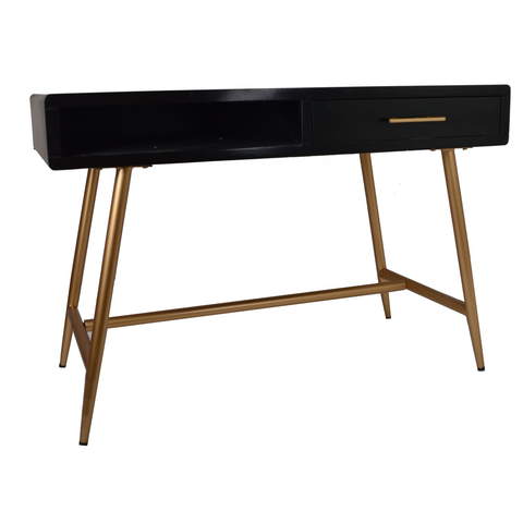 Czarne biurko w stylu Glamour na złotych nogach z szufladami