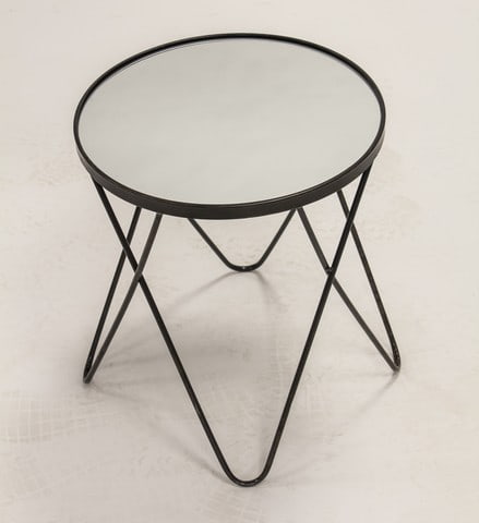 Komplet trzech czarnych metalowych stolików z lustrzanym blatem