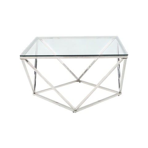 Stolik kawowy chromowany srebrny z szklanym blatem diament 100x100cm