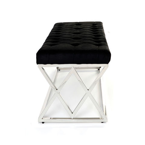 Ławka chromowana Glamour z welurowym czarnym siedziskiem 80cm