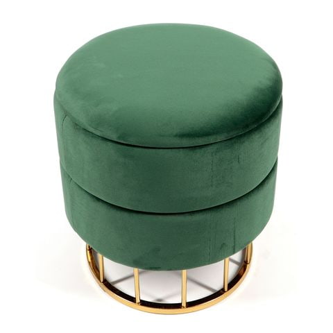 Puf Basko z zielonym welurowym siedziskiem na złotych nogach