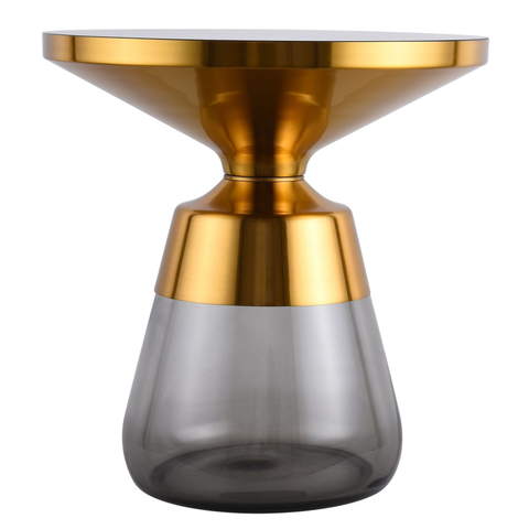 Złoty stolik kawowy chromowany z szarym szkłem 50x50cm