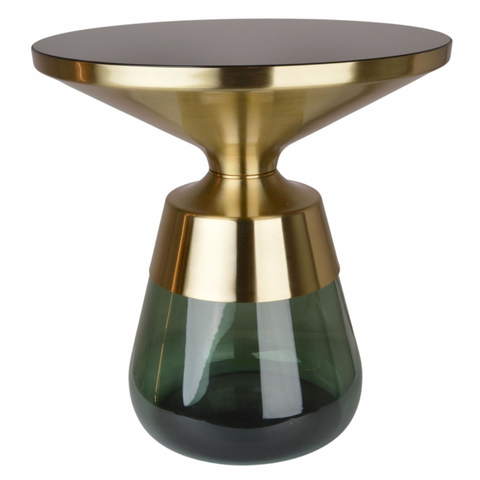 Złoty stolik kawowy chromowany z zielonym szkłem 50x50cm