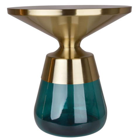 Złoty stolik kawowy chromowany z morskim szkłem 50x50cm