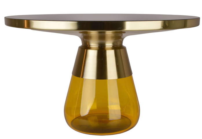 Złoty stolik kawowy chromowany z żółtym szkłem 75x47cm