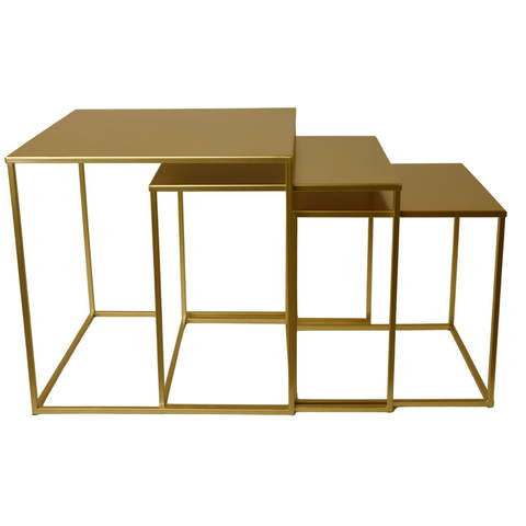 Komplet trzech metalowych stolików w kolorze złotym 45/40/35cm