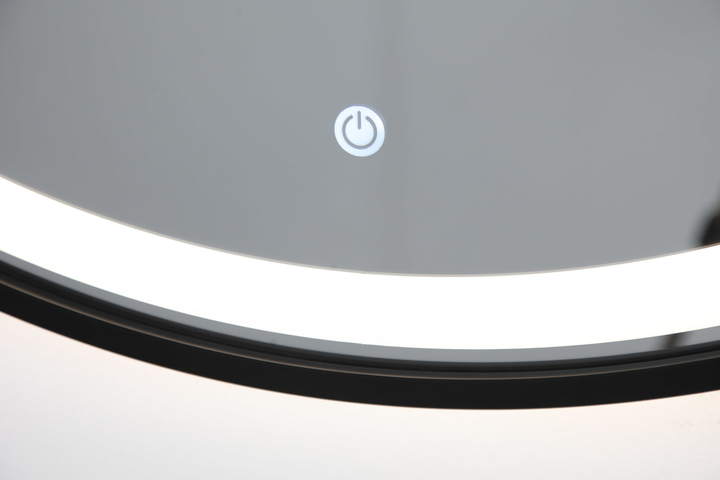 Lustro okrągłe 70cm czarne rama MDF LED z piaskowaniem