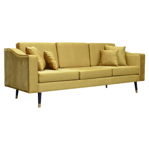 Sofa 3-osobowa w kolorze miodowym na metalowych złotych nogach  