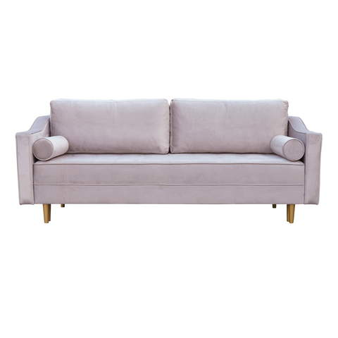 Sofa 3-osobowa w kolorze różowym na drewnianych nogach  