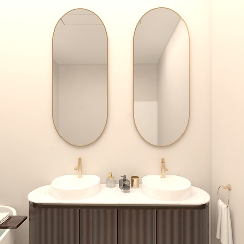 Lustro owalne w złotej ramie aluminiowej 40x80cm