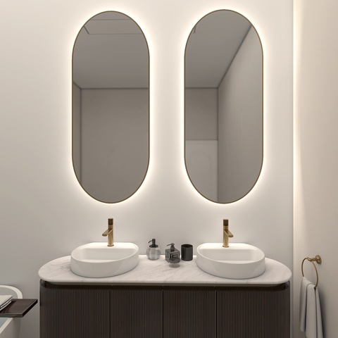 Lustro owalne w złotej ramie aluminiowej LED 40x80cm