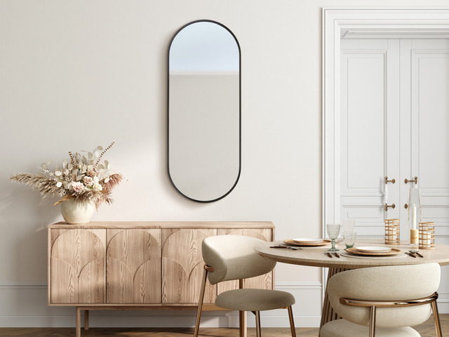 Lustro owalne czarne rama MDF 140x40cm