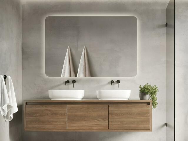 Lustro LED 50x80cm  prostokątne zaokrąglone bez ramy z włącznikiem 