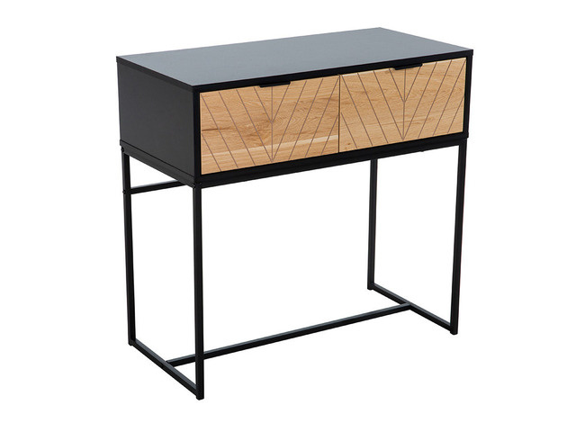 Czarna konsola z frontem jodełka dąb