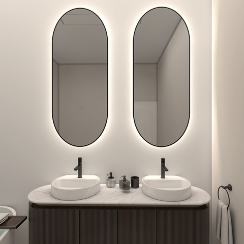 Lustro owalne w czarnej ramie aluminiowej LED 40x100cm z włącznikiem
