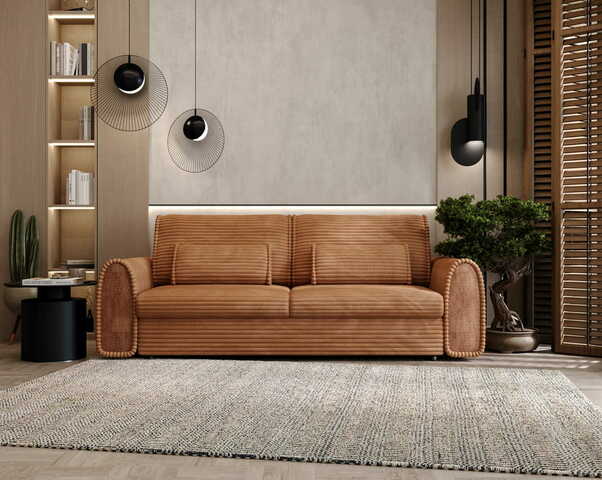 Klasyczna sofa Nella z funkcją spania ceglana sztruks Tilia 56