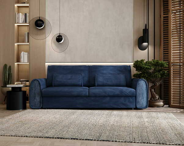 Klasyczna sofa Nella z funkcją spania granatowa sztruks Tilia 77