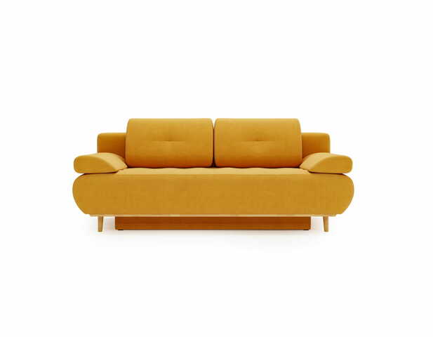 Sofa z funkcją spania Raspberry musztardowa z drewnianymi nogami