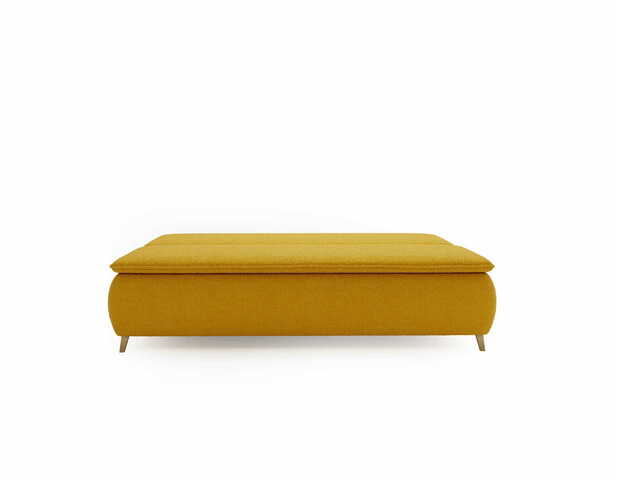 Sofa z funkcją spania Mona musztardowa boucle z drewnianymi nogami
