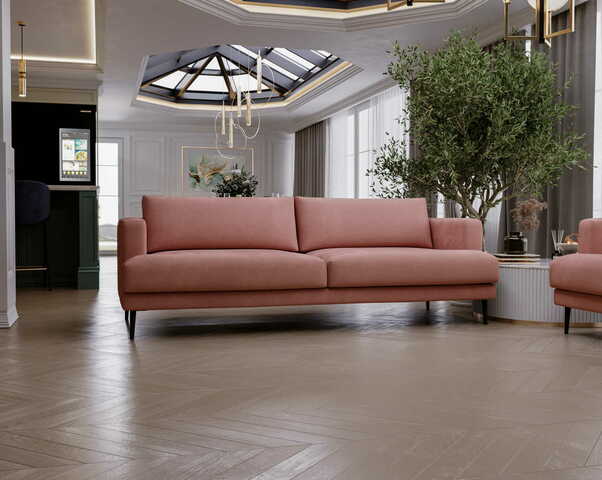 Sofa trzyosobowa Luxe 3 pudrowy róż z metalowymi nogami