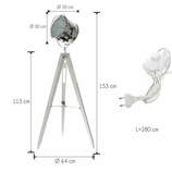 Zdjęcie do “Lampa na trójnogu ze stali chromowanej w kolorze białym 153cm”.