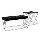 Zdjęcie do “Stolik kawowy ze stali chromowanej srebrny z czarnym blatem 55x55cm”.