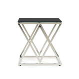 Zdjęcie do “Stolik kawowy ze stali chromowanej srebrny z czarnym blatem 55x55cm”.