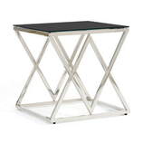 Zdjęcie do “Stolik kawowy ze stali chromowanej srebrny z czarnym blatem 55x55cm”.