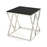 Zdjęcie do “Stolik kawowy ze stali chromowanej srebrny z czarnym blatem 55x55cm”.