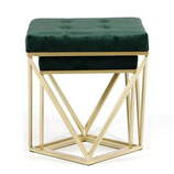 Zdjęcie do “Zestaw 2 puf Java z zielonym welurowym siedziskiem na złotym stelażu”.