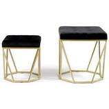 Zdjęcie do “Zestaw 2 puf Oktana z czarnym welurowym siedziskiem na złotym stelażu”.