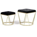 Zdjęcie do “Zestaw 2 puf Oktana z czarnym welurowym siedziskiem na złotym stelażu”.