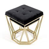 Zdjęcie do “Zestaw 2 puf Oktana z czarnym welurowym siedziskiem na złotym stelażu”.