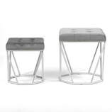 Zdjęcie do “Zestaw 2 puf Oktana z szarym welurowym siedziskiem na srebrnym stelażu”.