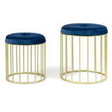 Zdjęcie do “Komplet puf Elba z niebieskim welurowym siedziskiem na złotej podstawie”.