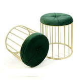 Zdjęcie do “Komplet puf Elba z zielonym welurowym siedziskiem na złotej podstawie”.
