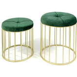 Zdjęcie do “Komplet puf Elba z zielonym welurowym siedziskiem na złotej podstawie”.