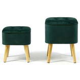 Zdjęcie do “Komplet zielonych puf welurowych Roy na drewnianych nóżkach”.