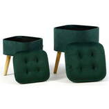 Zdjęcie do “Komplet zielonych puf welurowych Roy na drewnianych nóżkach”.