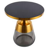 Zdjęcie do “Złoty stolik kawowy chromowany z szarym szkłem 50x50cm”.