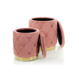 Zdjęcie do “Zestaw puf z pojemnikiem w kolorze różowym na złotej podstawie”.