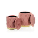 Zdjęcie do “Zestaw puf z pojemnikiem w kolorze różowym na złotej podstawie”.