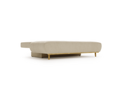 Zdjęcie do “Beżowa welurowa sofa rozkładana na drewnianych nogach ”.