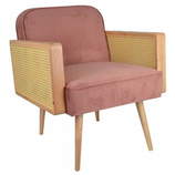 Fotel welurowy w kolorze różowym Boho na drewnianych nogach