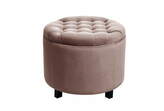 Zdjęcie do “Puf pikowany otwierany w kolorze pudrowego różu na drewnianych nogach”.